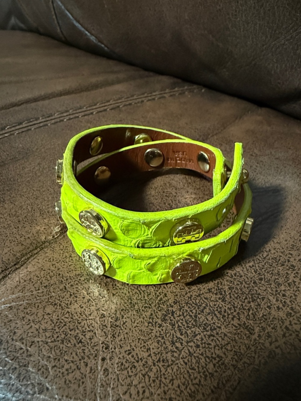 Tory Brunch Neon Yellow Double Tour Stud Bracelet